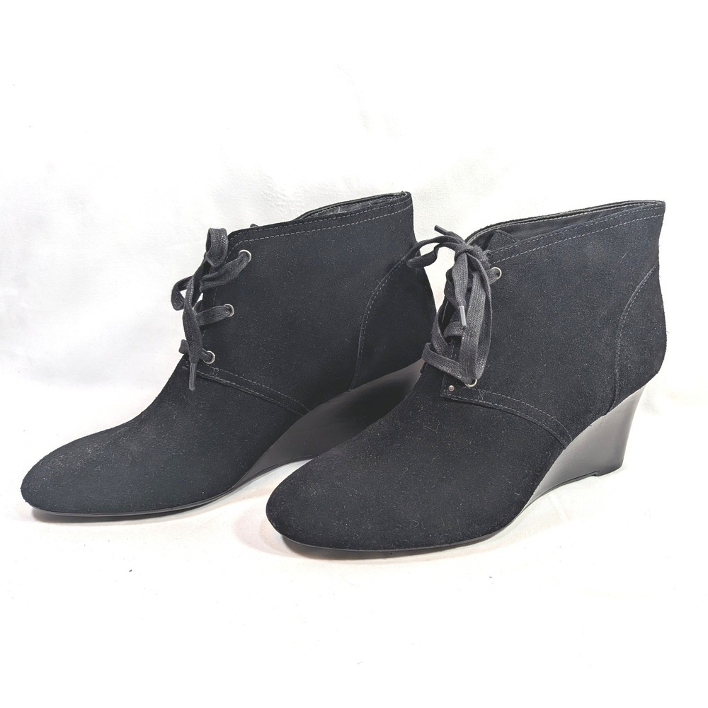 Lauren Ralph Lauren Black Suede Wedge Booties; Tamia Lace Up Ankle Boots 7.5B